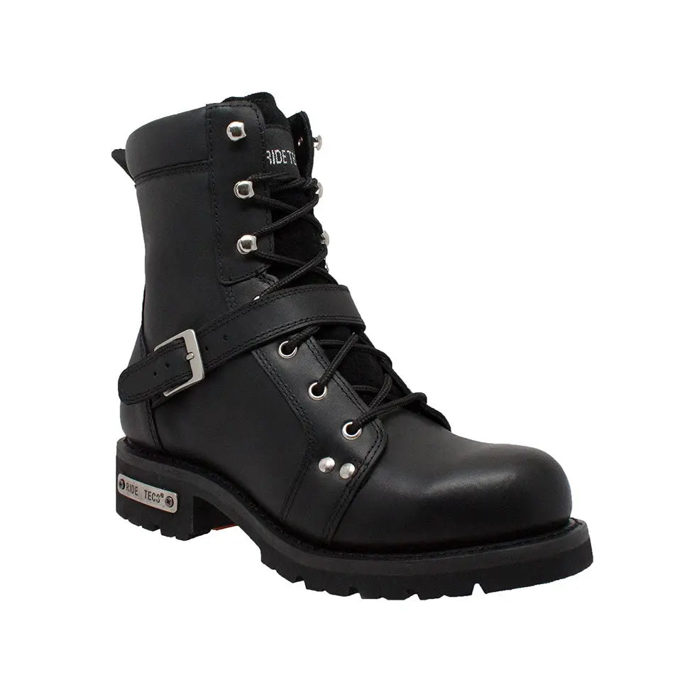 Men's 8" Zipper Lace Black Leather Boots AdTec