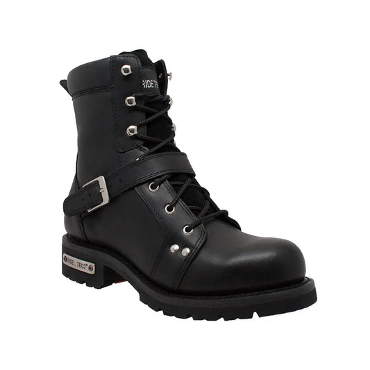 Men's 8" Zipper Lace Black Leather Boots AdTec