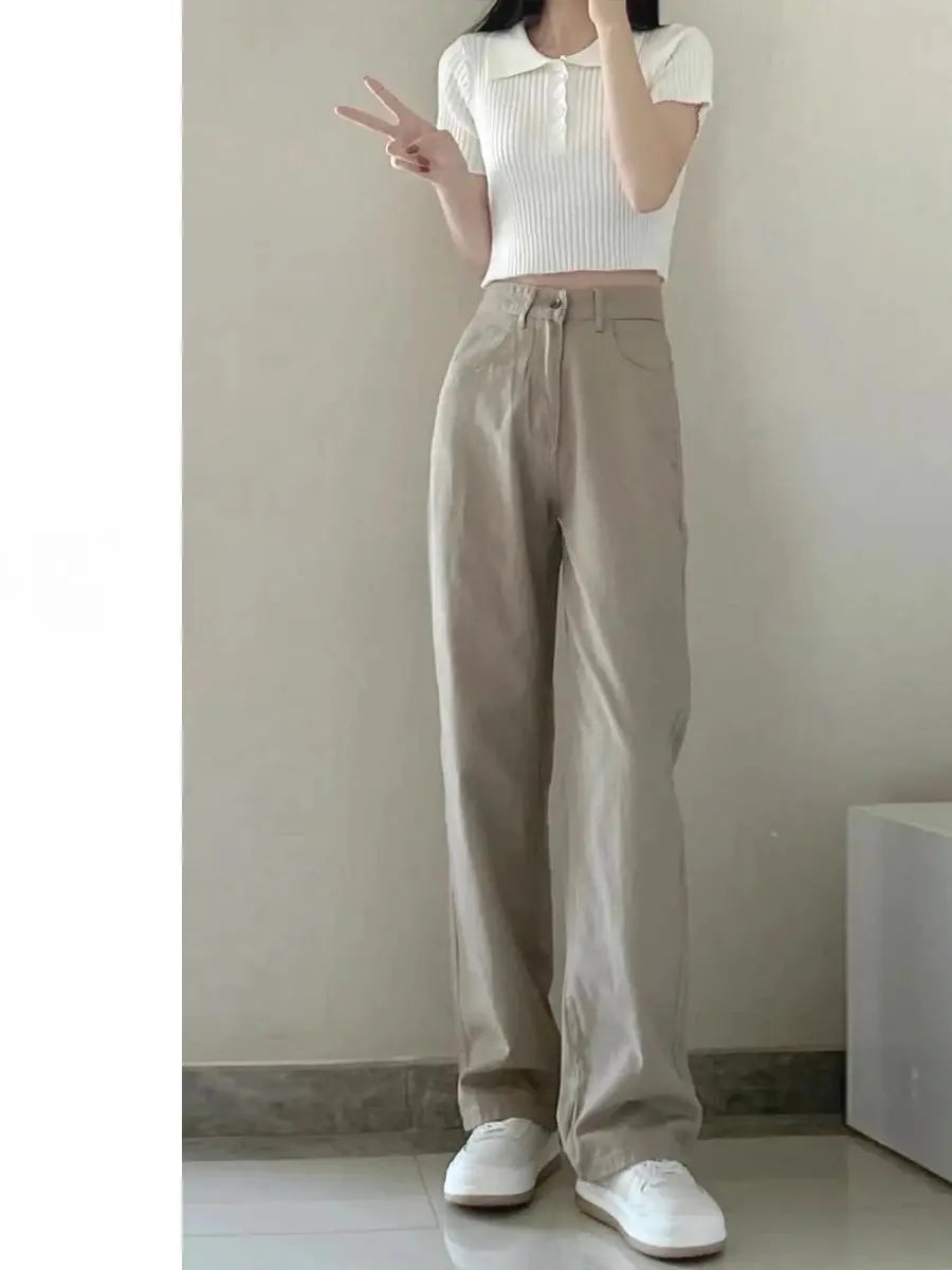 Herbst Kaqi Weiße Jeans Frauen Breite Bein Hosen Mom Femme RUZARO