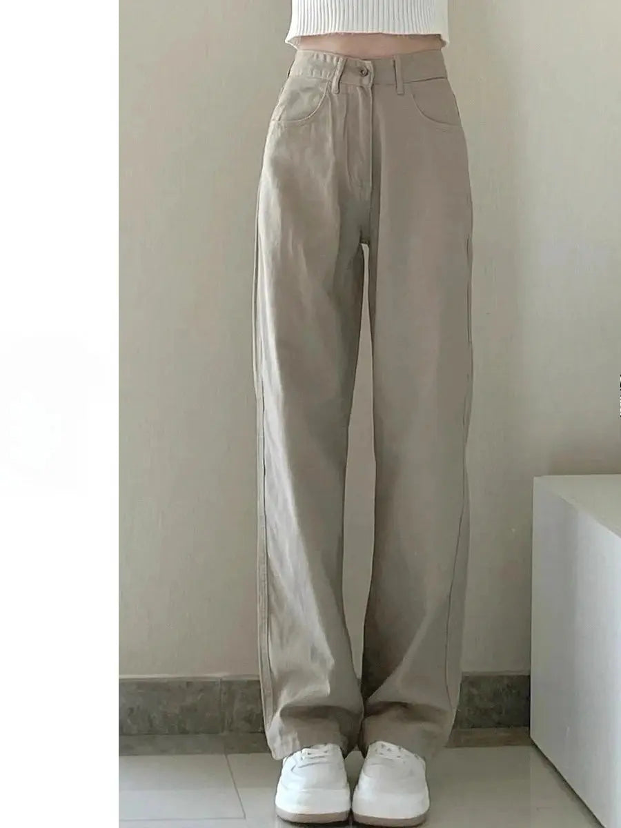 Herbst Kaqi Weiße Jeans Frauen Breite Bein Hosen Mom Femme RUZARO