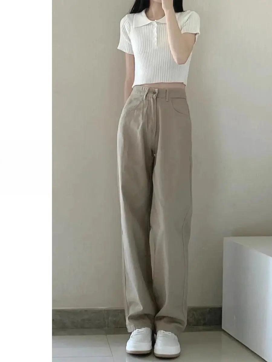 Herbst Kaqi Weiße Jeans Frauen Breite Bein Hosen Mom Femme RUZARO