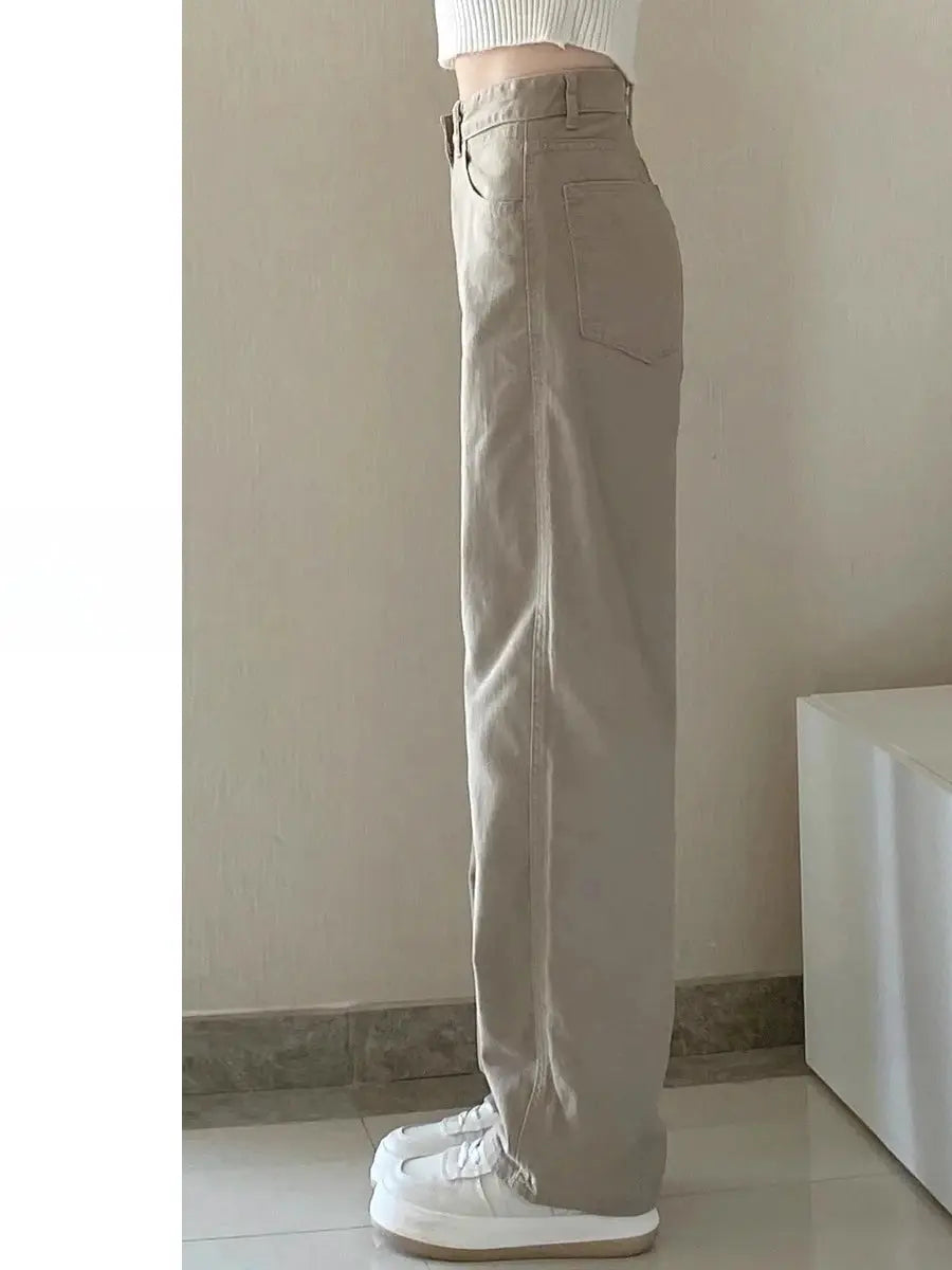 Herbst Kaqi Weiße Jeans Frauen Breite Bein Hosen Mom Femme RUZARO