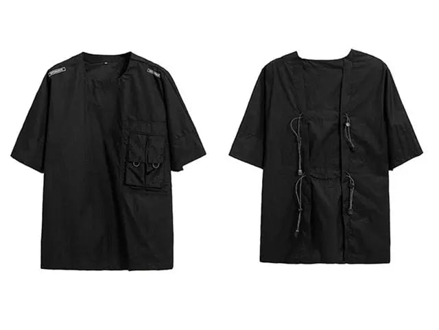 Hip Hop T Shirts Streetwear Men Loose Elastic Band Back Tops  Fashion Summer Harajuku Short Sleeves Shirts-1