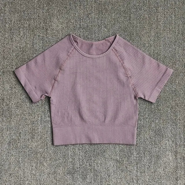 Women Yoga Shirts Short Sleeve Crop Top Gym Tops Fitness Running Workout Sport T-Shirts Sports Wear-6