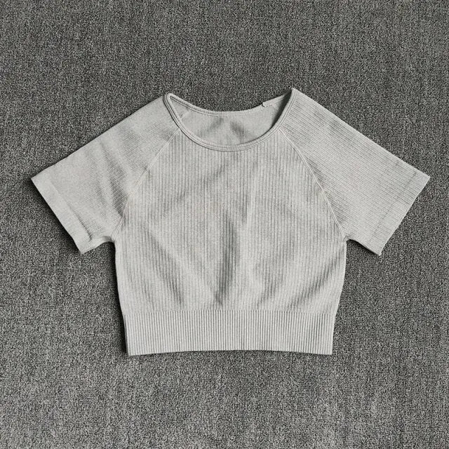 Women Yoga Shirts Short Sleeve Crop Top Gym Tops Fitness Running Workout Sport T-Shirts Sports Wear-10